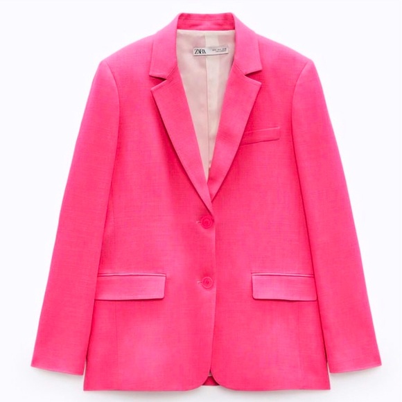 NWT GORGEOUS ZARA STRAIGHT BLAZER WITH POCKETS Fuchsia size S Blogger Favorite - Picture 3 of 16